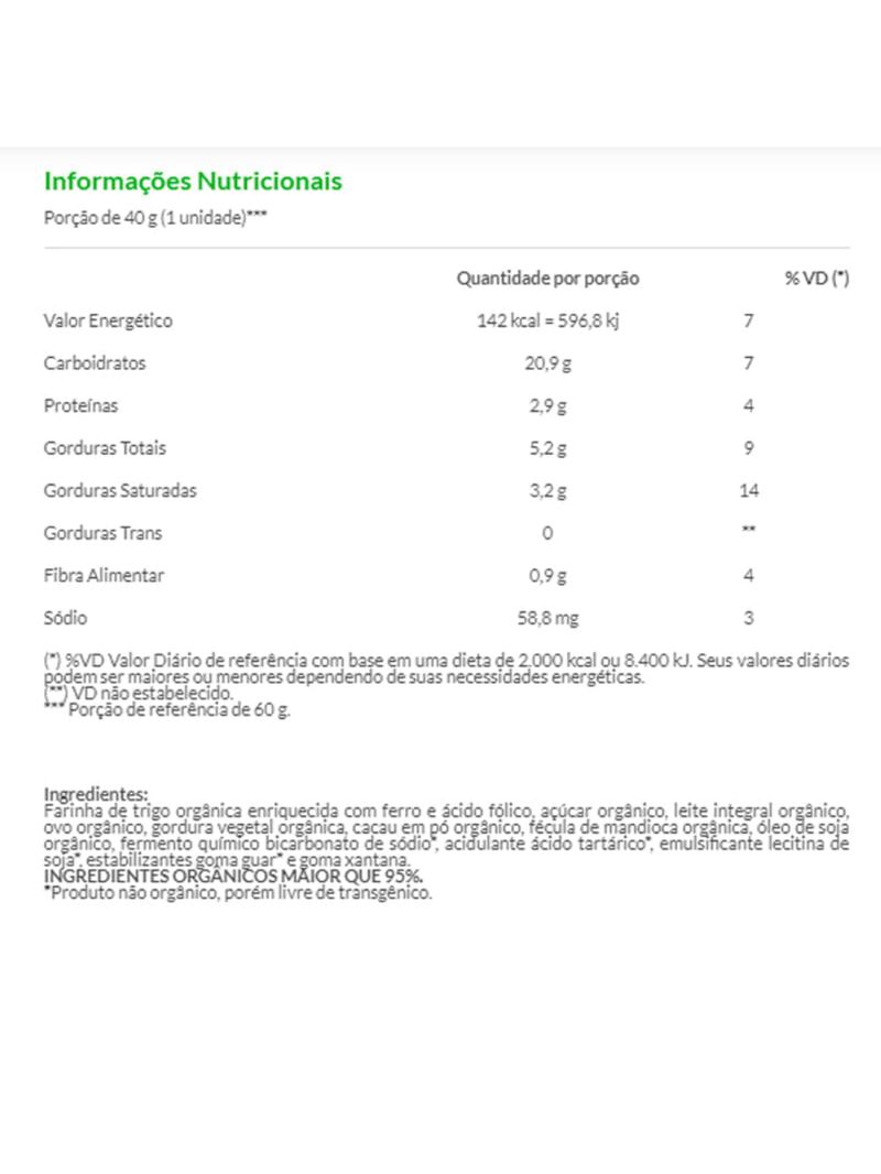 Muffin Orgânico Chocolate 40g - Suavipan