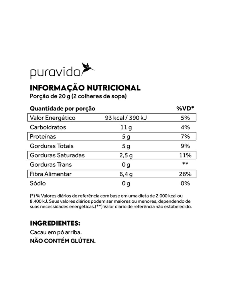 Cacau em pó Premium PuraVida 250g