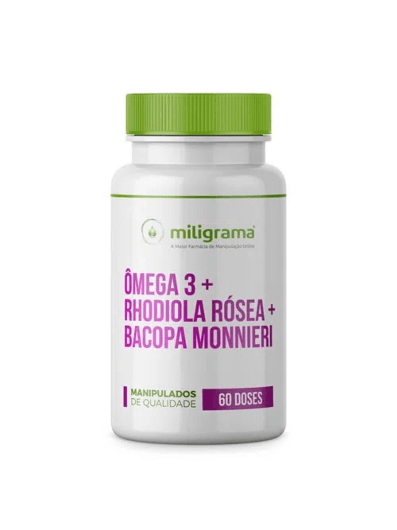 Ômega 3 pó 600mg + Rhodiola rósea 150mg + Bacopa monnieri 250mg 60 Doses