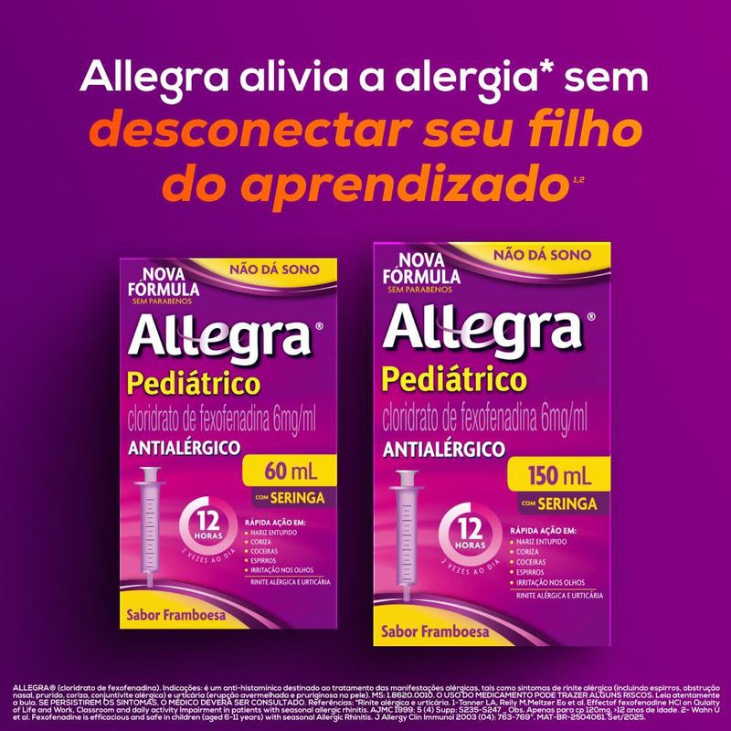 Allegra Pediátrico 6mg/ml Sanofi Aventis 150ml Suspensão Oral
