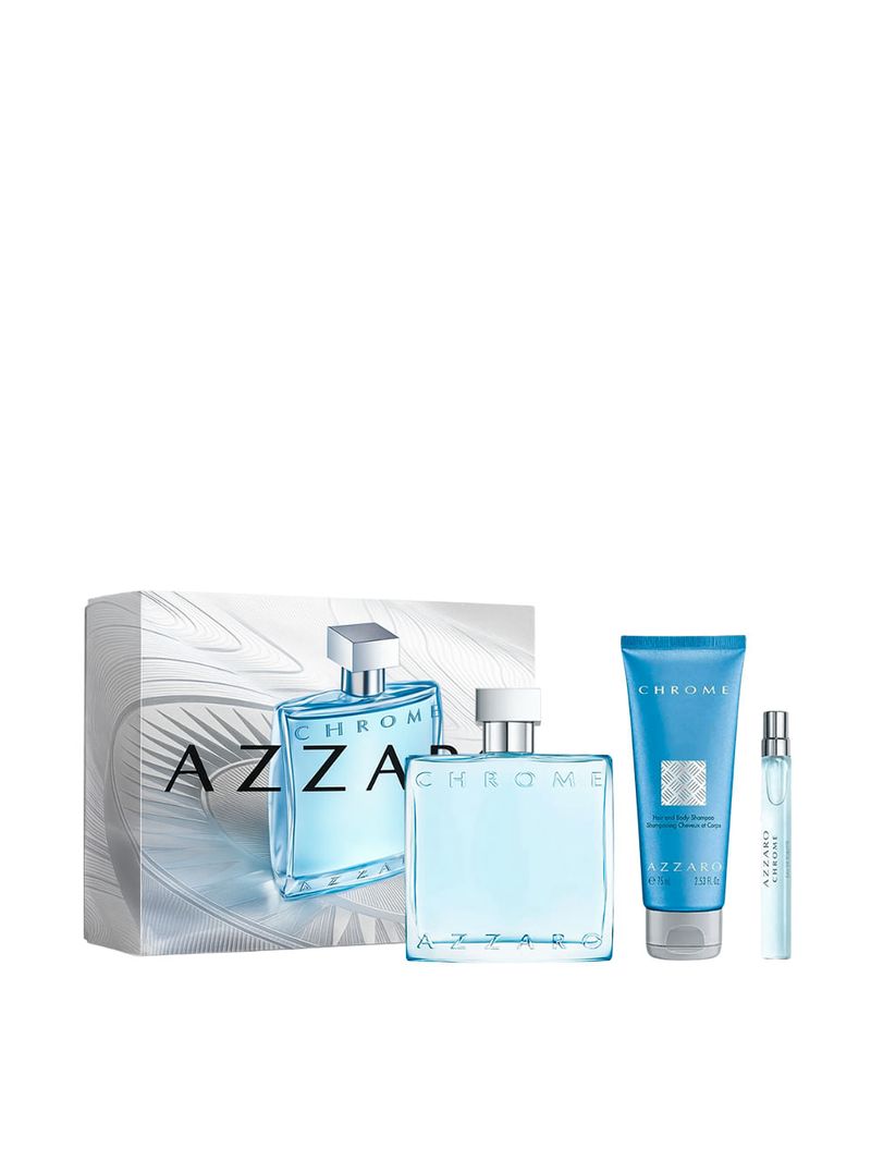 Kit Azzaro Chrome Masculino - EDT 100ml + Hair & Body Shampoo 75ml + Miniatura 10ml