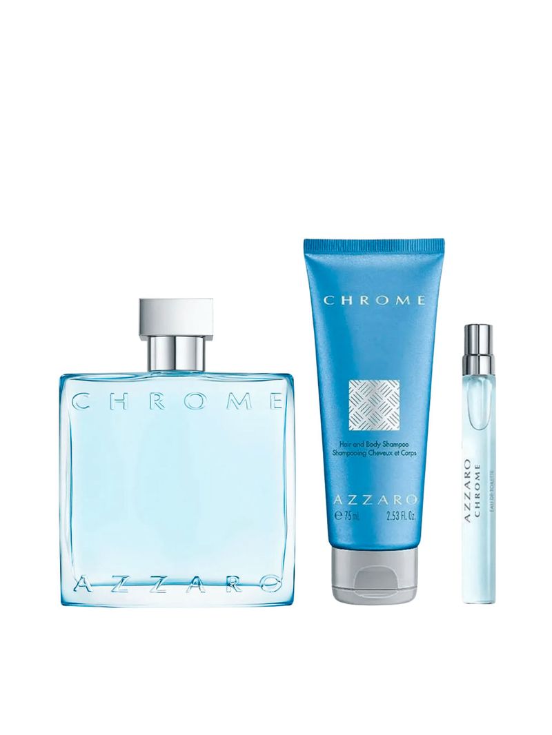 Kit Azzaro Chrome Masculino - EDT 100ml + Hair & Body Shampoo 75ml + Miniatura 10ml
