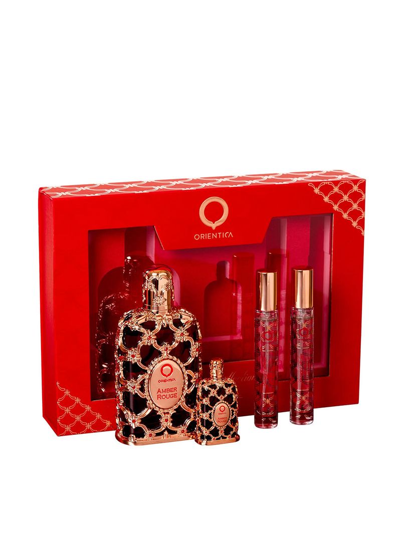Kit Orientica Luxury Collection Amber Rouge Unissex - Edp 80ml + Miniatura 7,5ml + 2 Atomizers 10ml