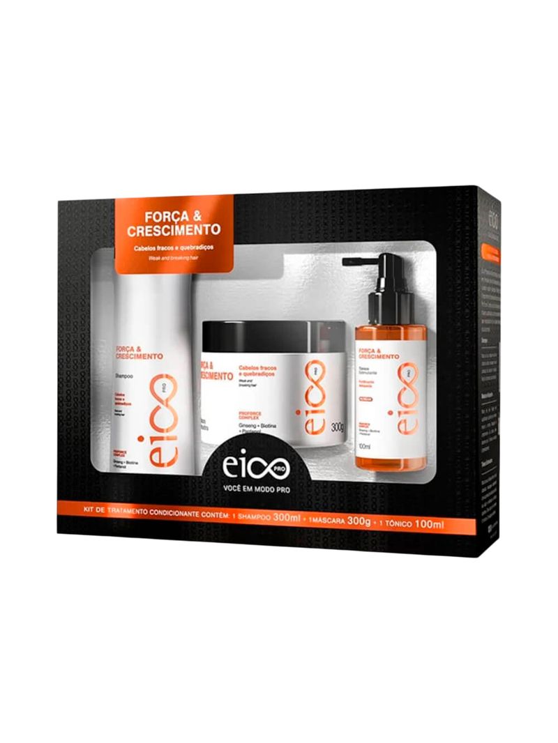 Kit Eico Pro Força e Crescimento - Shampoo 300ml + Máscara 300ml + Tônico 100ml