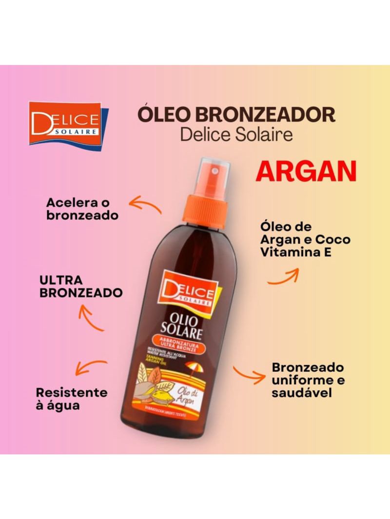 Óleo Bronzeador Spray Delice Solaire Argan 150ml Hidratante Resistente à Água