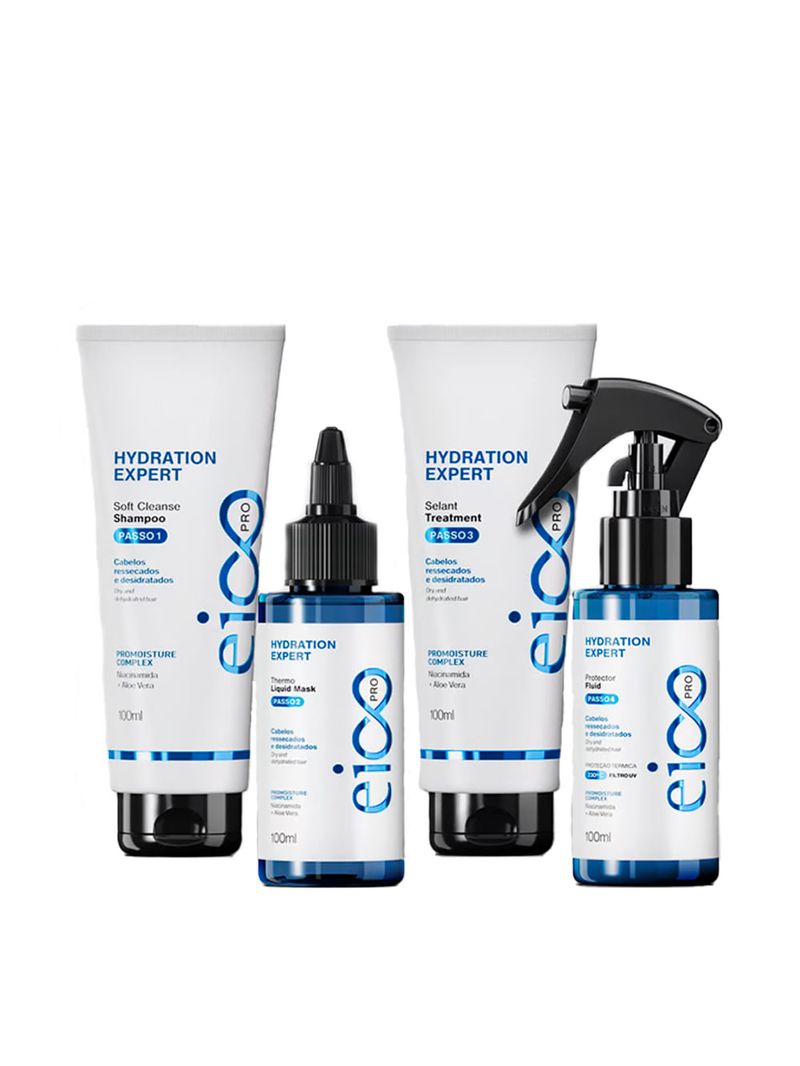 Kit Eico Pro Hydration System - Shampoo 100ml + Cond 100ml + Mas Líquida 100ml + Protetor térmico 100ml