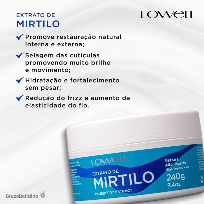 Lowell Extrato de Mirtilo Alto Impacto - Máscara Capilar 240g