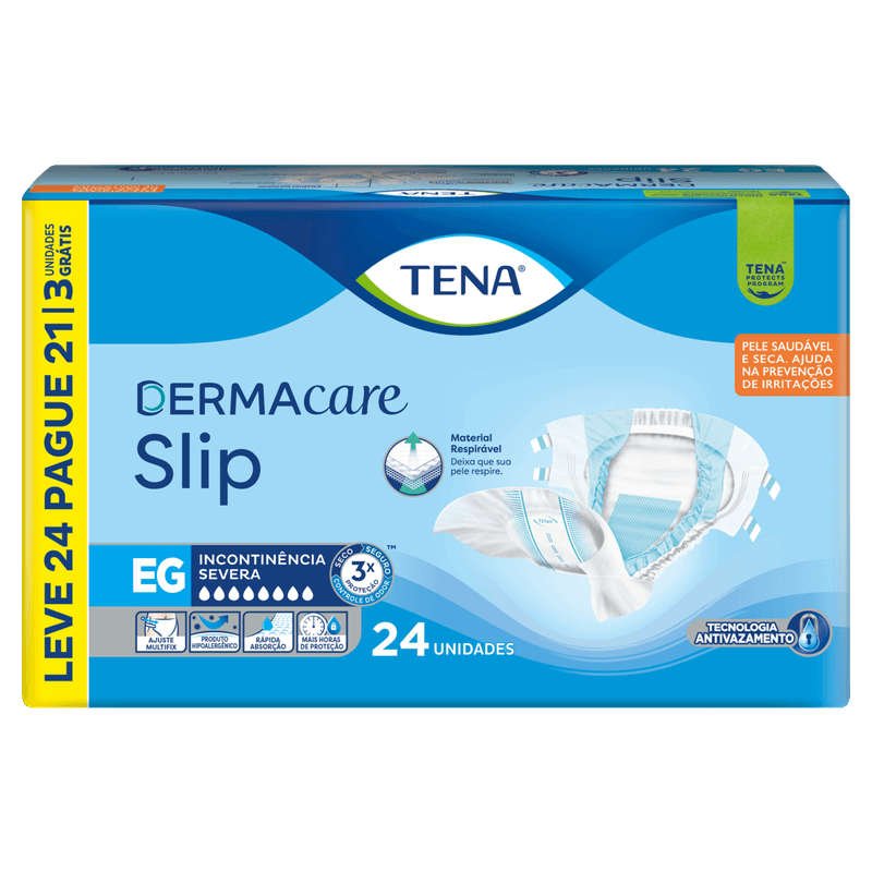 Fralda Geriátrica Tena Dermacare Slip EG Alta Absorção 24un Tena Conforto