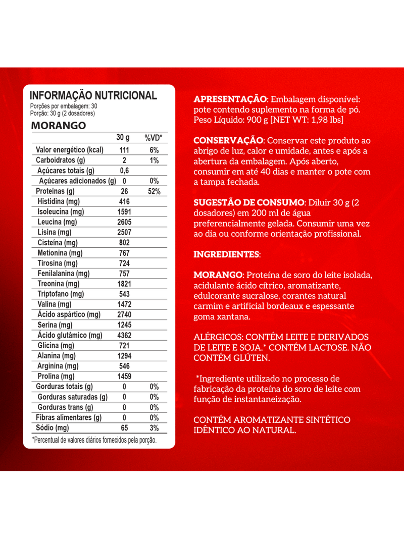 Whey Protein Isolado 900g Morango