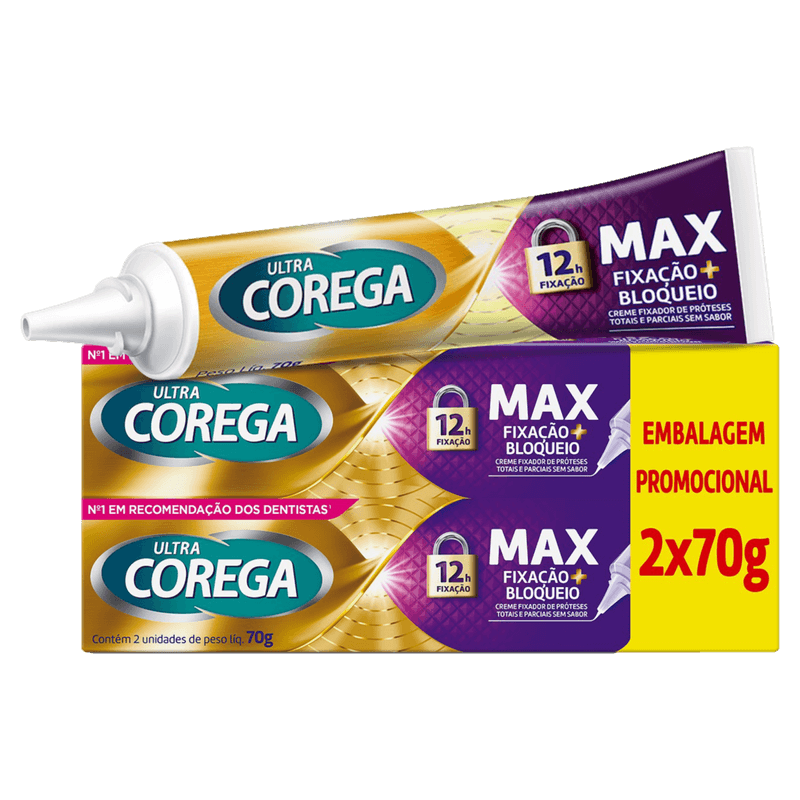 Creme Fixador Ultra Corega Max 2x70g Sem Sabor Corega - Drogasmil