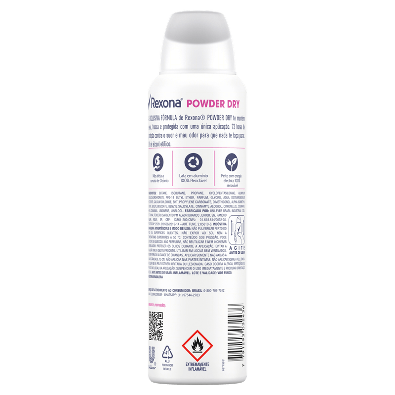 Antitranspirante Aerossol Powder Dry Rexona 150ml Spray
