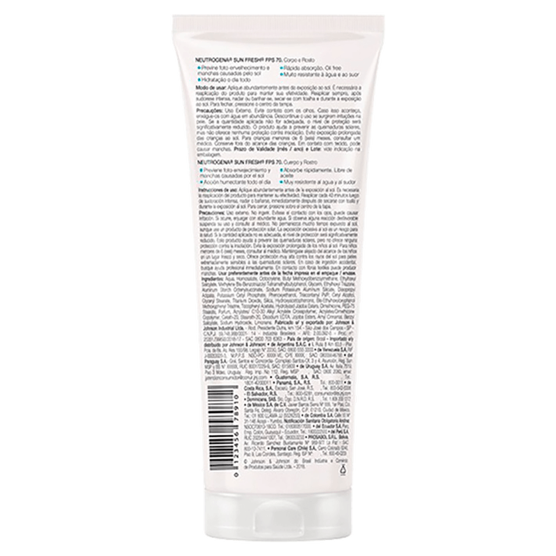 Protetor Solar FPS 70 Neutrogena Sun Fresh 200ml Loção Toque Seco