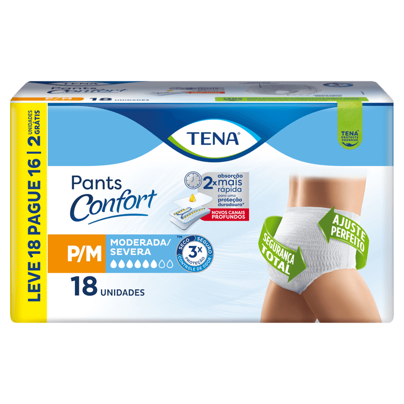 Roupa Íntima Tena Pants Confort P/M Leve 18 Pague 16 Unidades