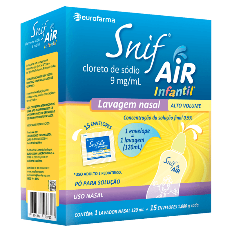 Snif Air Lavagem Nasal Infantil 9mg Pó para Solução - 15 Envelopes