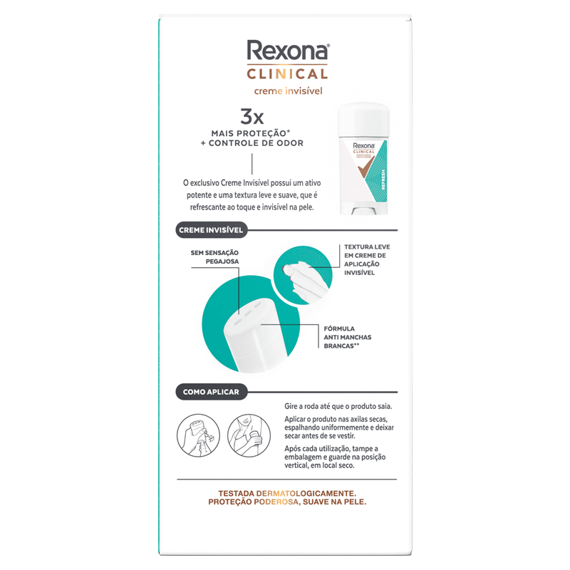 Antitranspirante Rexona Clinical Refresh Creme Invisível 96h - 58g