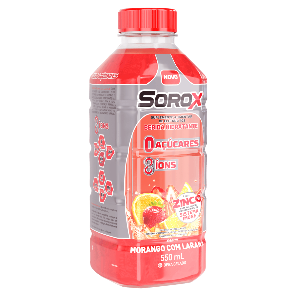 Isotônico Morango com Laranja Zero Açúcar Sorox - 550ml
