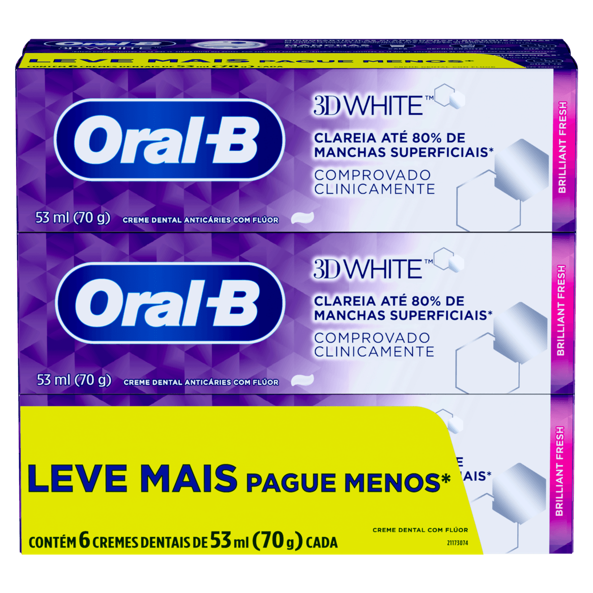 Creme Dental 3D White 6x70g Brilliant Fresh Oral-B - Drogasmil