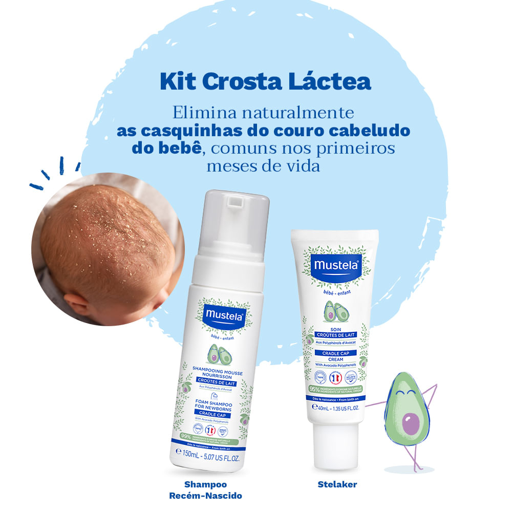 Kit Mustela Crosta Láctea Shampoo Recém Nascido 150ml + Stelaker