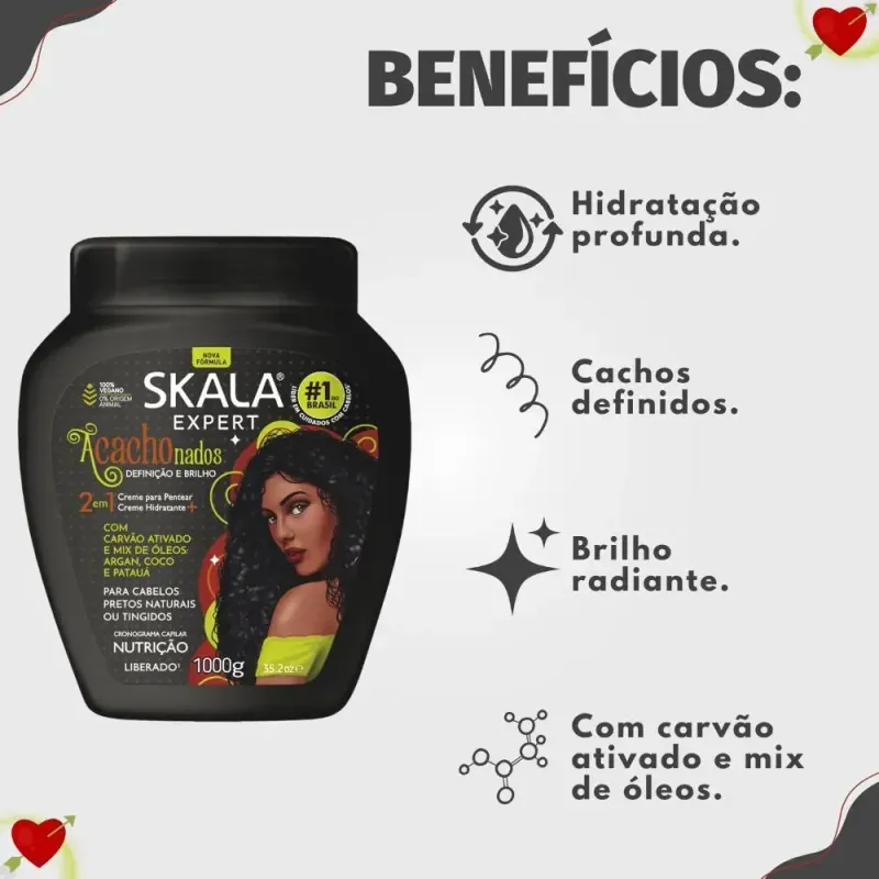Skala Expert Creme de Tratamento Acachonados com carvão ativado e óleos nutritivos 1000g
