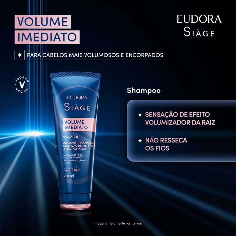 Eudora Siàge Shampoo Volume Imediato 250ml para Cabelos Finos e Ralos com Tecnologia Filler System