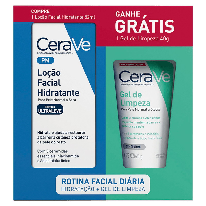 Kit Hidratante Loção Facial Cerave PM 52ml Grátis Gel de Limpeza 40g