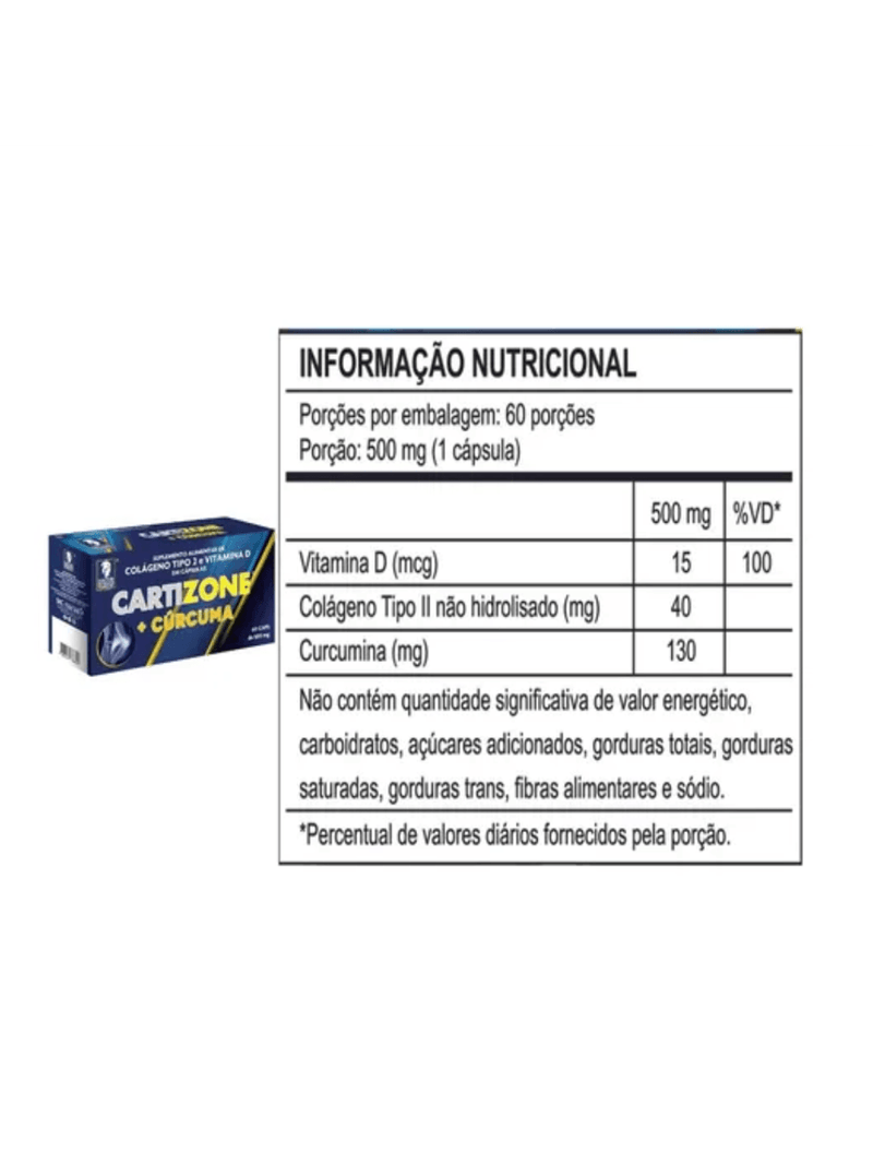 Kit 3 Caixas Cartizone Colágeno + Cúrcuma Tipo Ii 500Mg C/60 Cápsulas