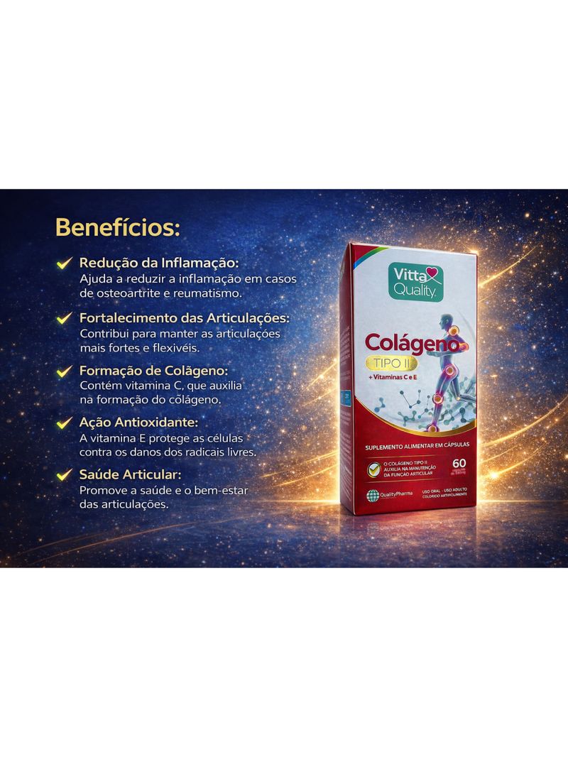 Colágeno Tipo II + Vit C e E 60 Cápsulas Vitta Quality