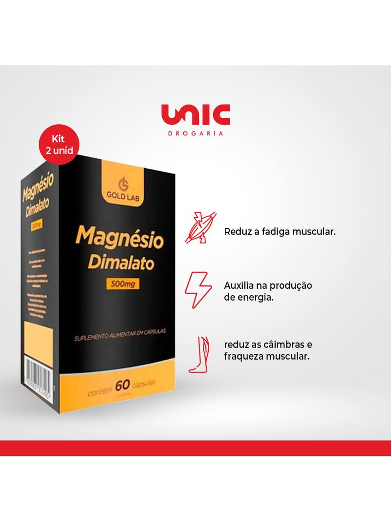 Kit 2 Magnésio Dimalato 500mg com 60 Cápsulas Gold Lab
