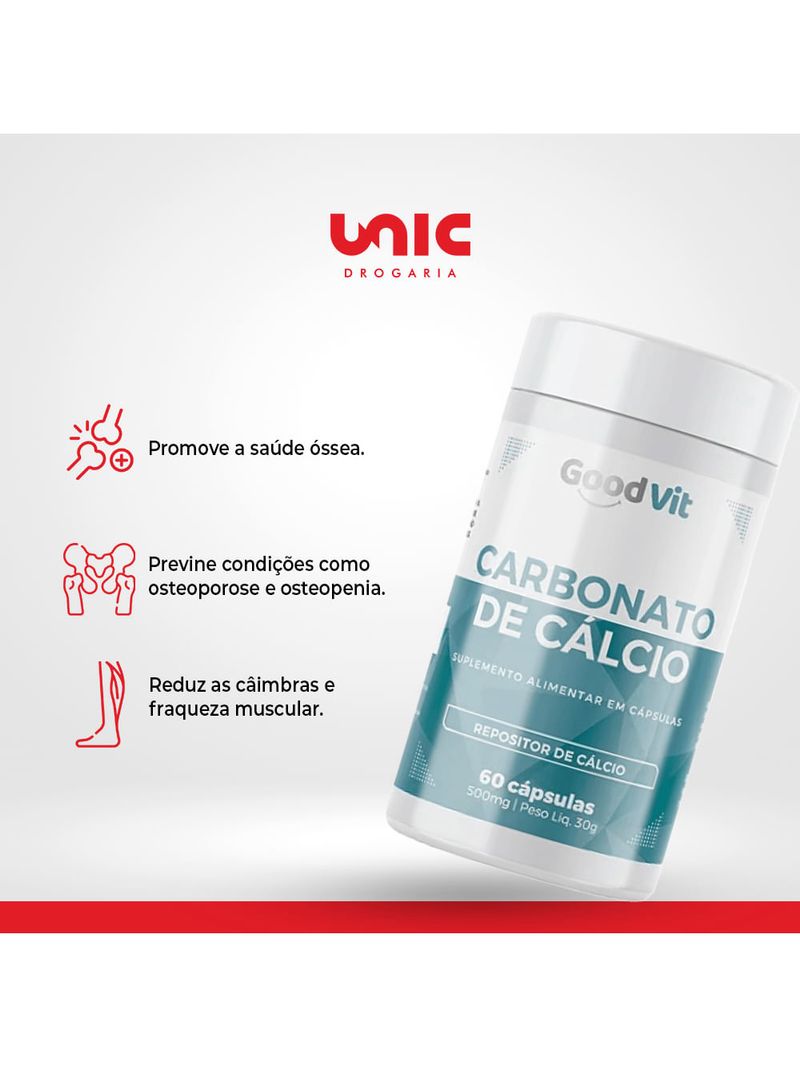 Carbonato de Cálcio Ossos Fortes 500mg 60 Cápsulas Good Vit
