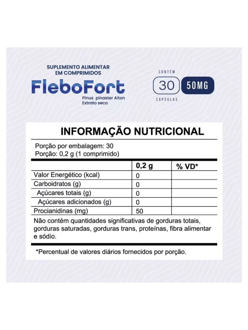 Suplemento Alimentar FleboFort com 30 Comprimidos FortLife
