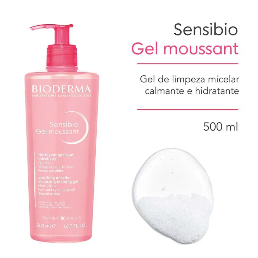 Gel de Limpeza Facial Micelar Bioderma Sensibio - 500ml - FARMALIFE