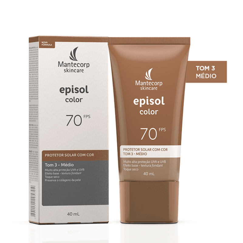 Protetor Solar Facial Color Tom 3 Médio FPS 70 40ml Episol