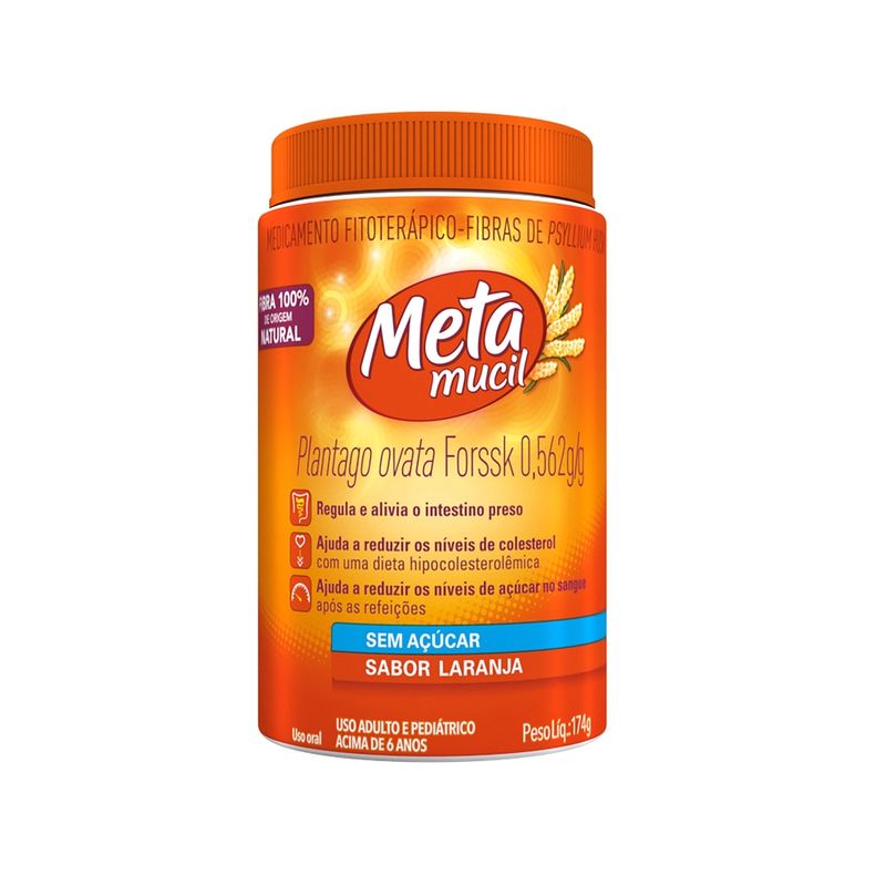Metamucil Fibra Psyllium sabor laranja - 174g