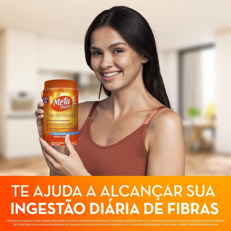 Metamucil Fibra Psyllium sabor laranja - 174g
