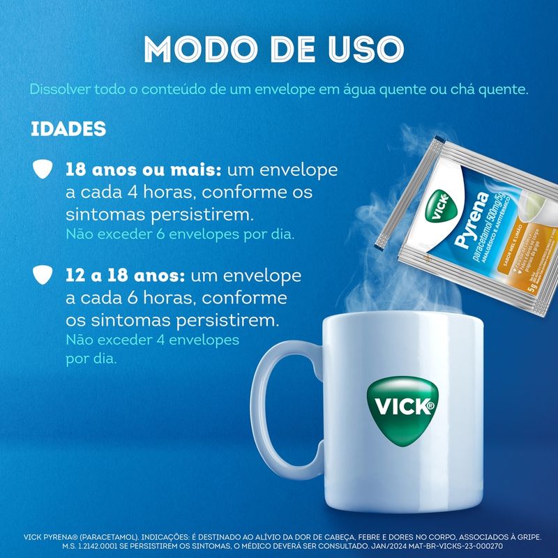 Vick Pyrena 500mg Sabor Mel Limão 5g - Vick Pyrena
