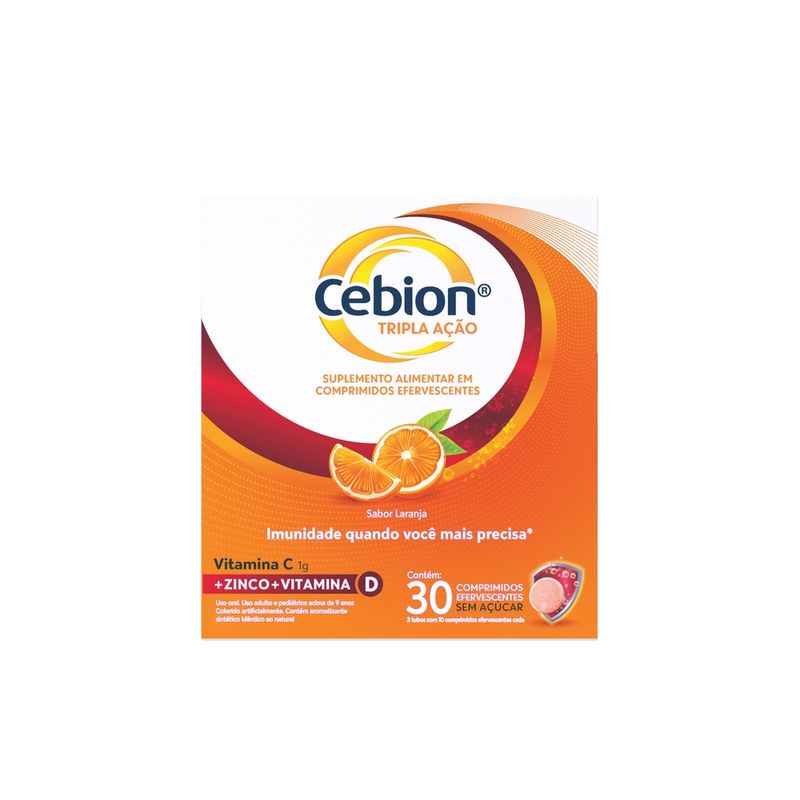 Cebion Tripla Ação Laranja - 30 Comprimidos Efervescentes