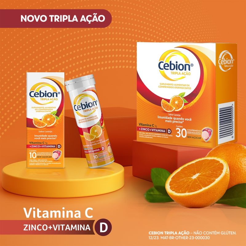 Cebion Tripla Ação Laranja - 30 Comprimidos Efervescentes