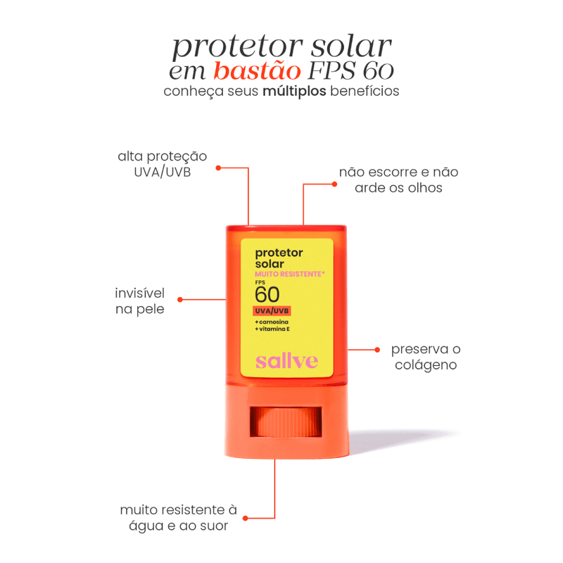 Protetor Solar Facial em Bastão FPS 60 Sallve - 15g