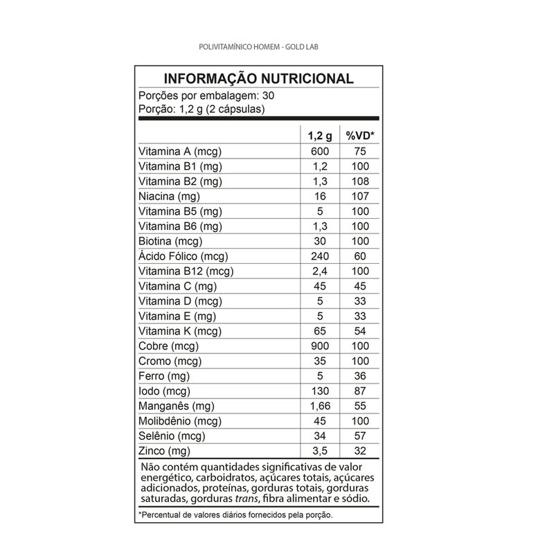 Polivitamínico Homem Multivitaminas 60 Cápsulas Gold Lab