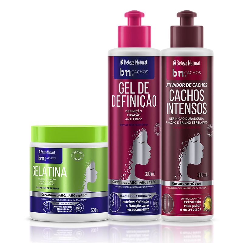 Kit Trio de Finalização Gel Definição + Gelatina + Ativador Cachos Intensos (3 itens)
