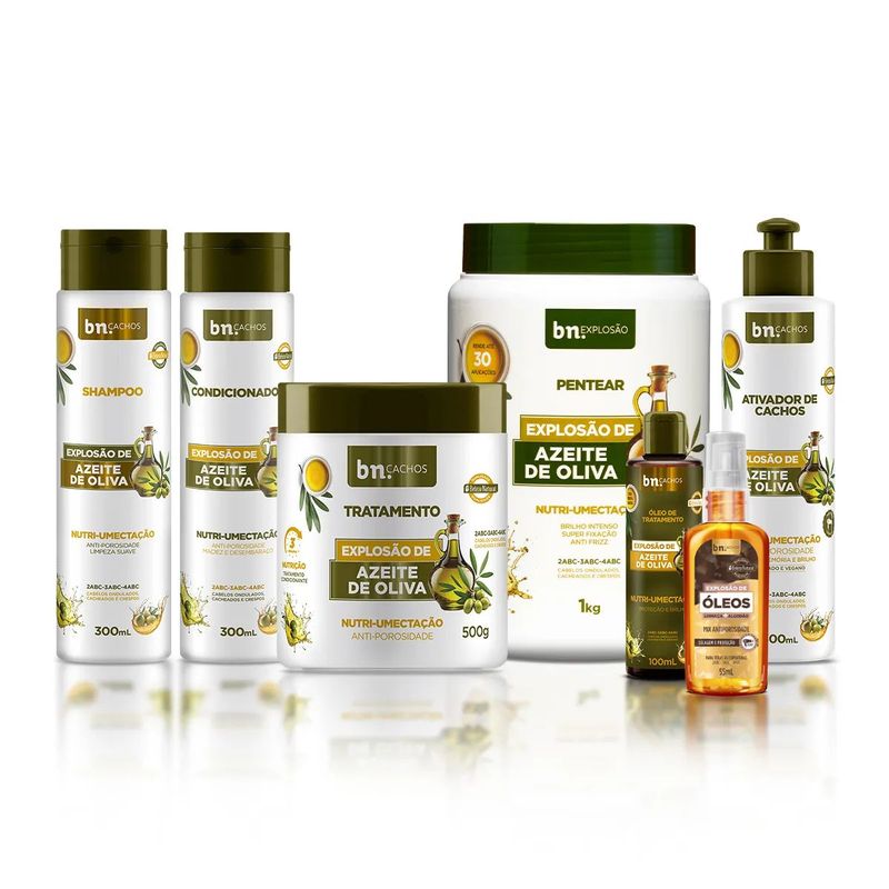 Kit Linha Completa Explosão de Azeite de Oliva + Óleo de Linhaça e Algodão 55ml