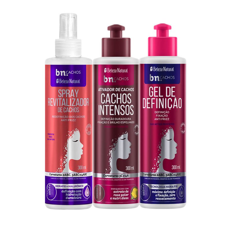 Kit Trio Spray Revitalizador + Ativador de Cachos Intensos + Gel de Definição (3 itens)