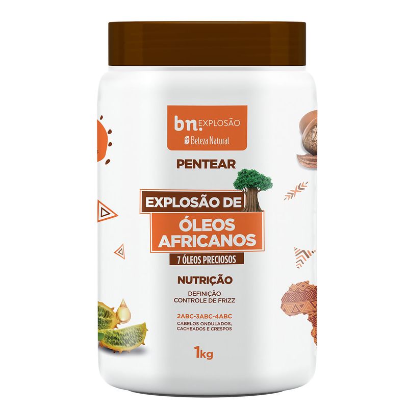 Kit Combo Creme de Pentear Explosão de Coco + Hialurônico + Rícino + Babosa + Óleos Africanos 1Kg (5 itens)