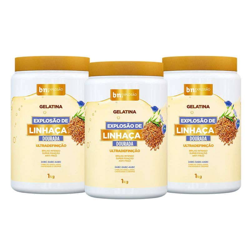 Kit Gelatina Explosão de Linhaça Dourada 1Kg (3 itens)