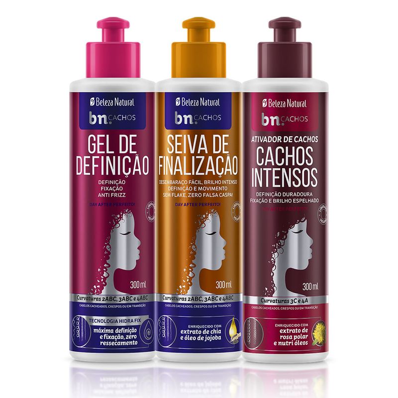 Kit Trio de Finalização Gel Definição + Seiva + Ativador Cachos Intensos (3 itens)