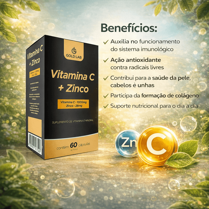 Kit C/3 Vitamina C + Zinco C/60 Cápsulas - Gold Lab