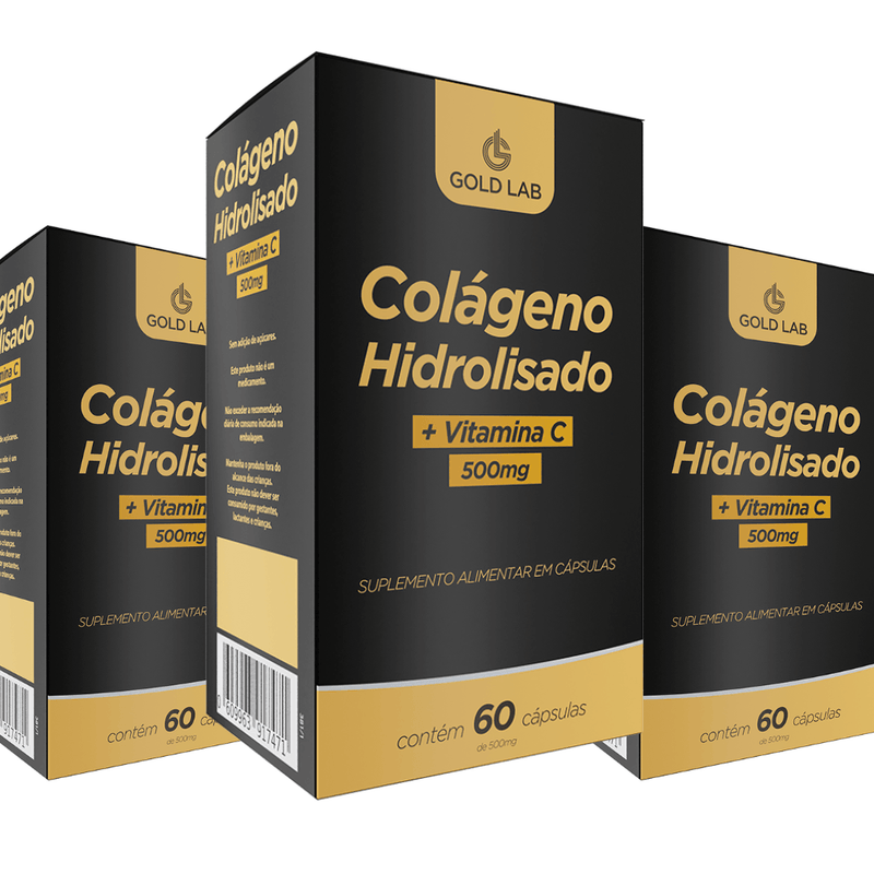 Kit C/3 Colágeno Hidrolisado +Vitamina C C/60 Cápsulas - Gold Lab