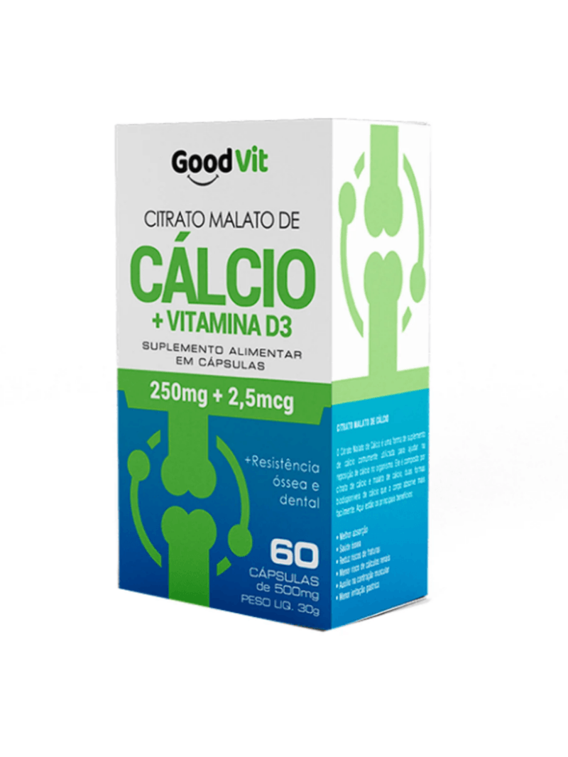 Citrato Malato de Cálcio + Vitamina D3 C/60 Cápsulas - Good Vit
