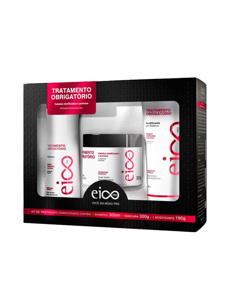 Kit Eico Pro Tratamento Obrigatório - Shampoo 300ml + Máscara 300g + Acidificante 190ml