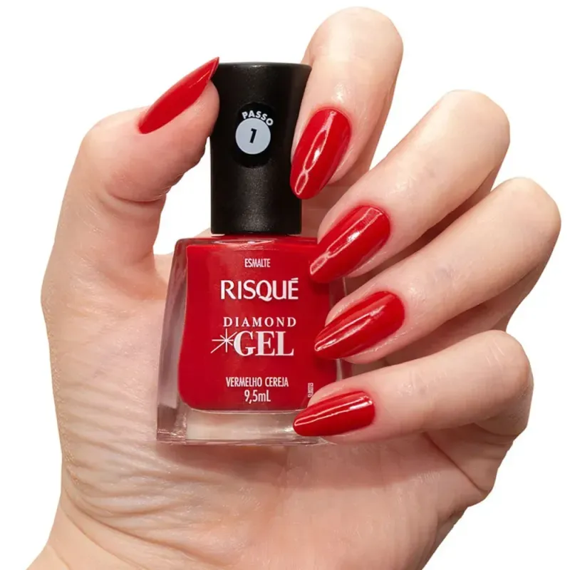 Esmalte Risqué Diamond Gel Vermelho Cereja Cremoso - 9,5ml